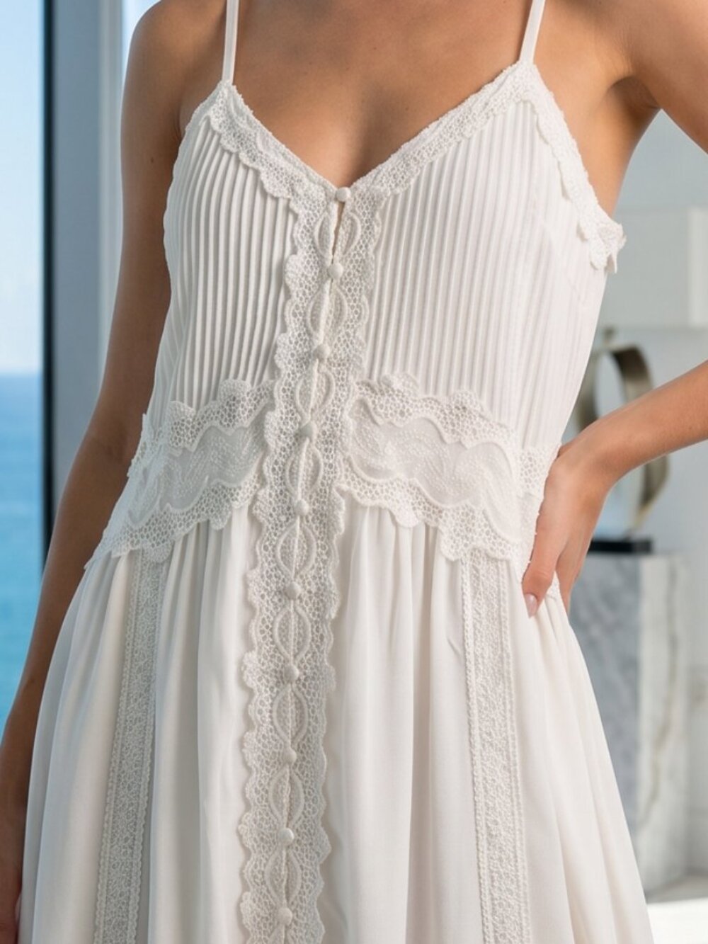 NWT $795 CAROLINE CONSTAS white midi dress chiffon S - Picture 3 of 9